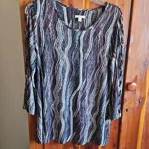 Cato Black Multi-Stripe Long Sleeve Scoop Neck Top